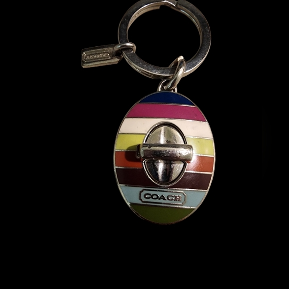 Coach Legacy Stripe Oval Turnlock Key Chain Bag Charm - Picture 2 of 5